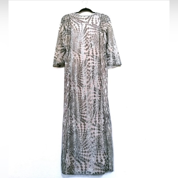 NWT | Free People x Anna Sui Sequin Embroidered Silver Front Slit Maxi Dress XS - Picture 9 of 15